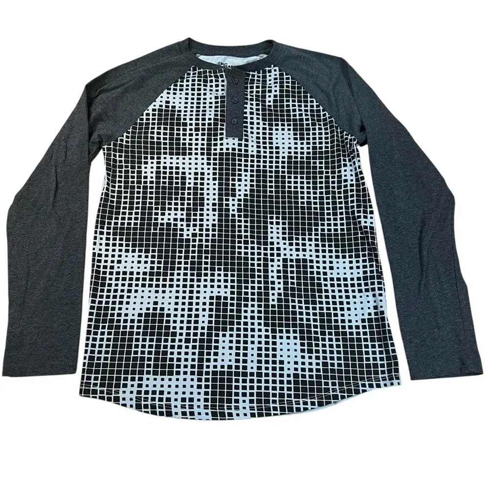Epic Threads Kids Henley Gray and White Long Sleeve T-Shirt | Size Youth XL